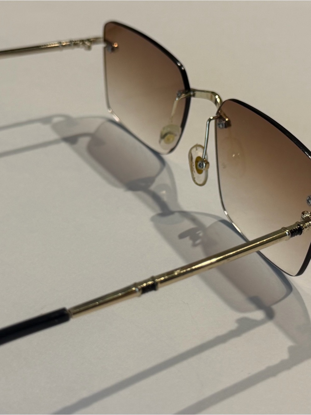 Fashion Rimless Gradient Sunglasses - Gold Frame, Brown Lenses